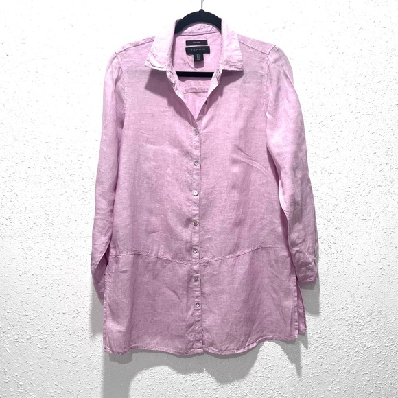 Tahari 100% linen collared romantic Blush Pink Linen Top S - Picture 1 of 6